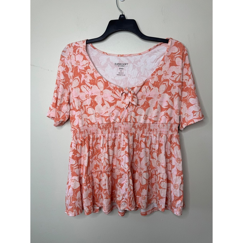 Torrid Super Soft Baja Floral Camellia Babydoll Top‎ V-Neck Tie Front Size